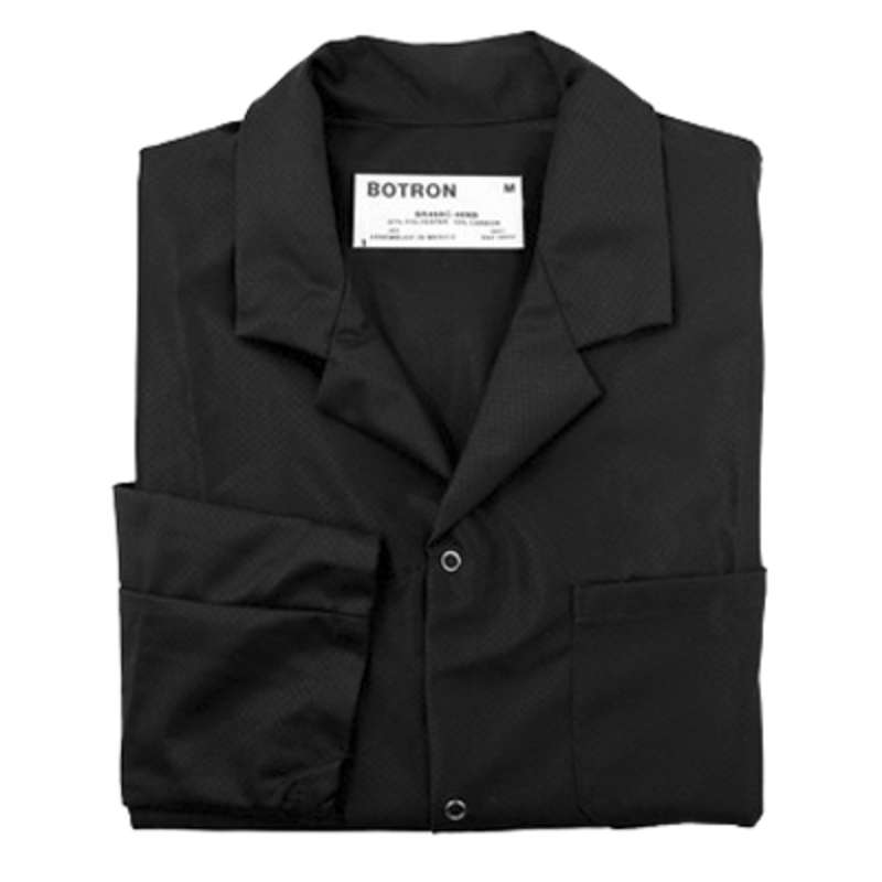 ESD-Safe Lightweight Smock with Snap Cuffs, Black, Medium